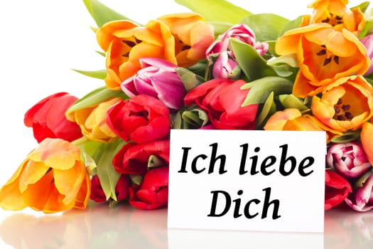 Bunch of tulips with card: I love you