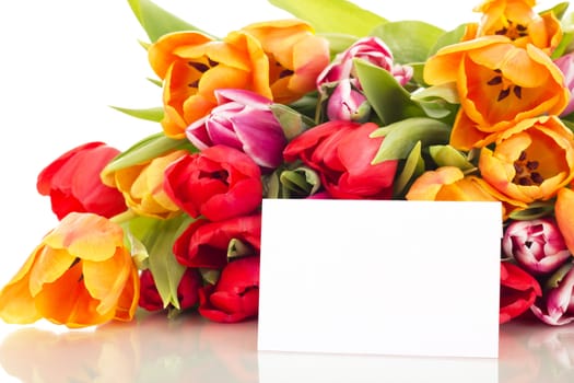 Bunch of tulips with card