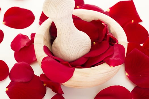 Rose petals with mortar