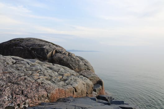 An intrusive black dike on shore Superior Lake