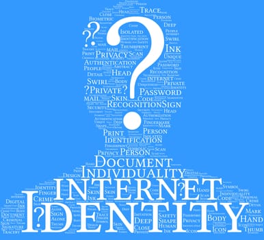 identity concept illustration tagcloud on a blue background