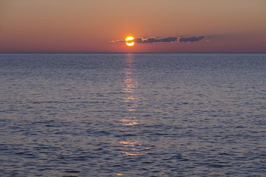 Sunset over surface of the beautiful Superior Lake