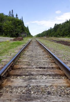 Railway tracks in a rural scene of northen Ontario, Canada