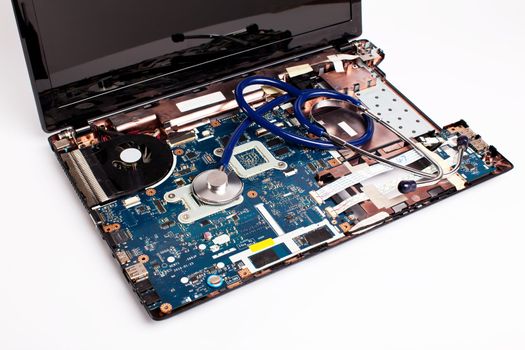 Laptop inside view without cover with stescope