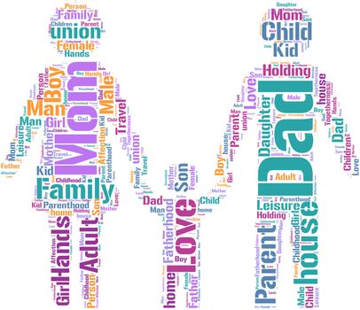 Dad, mom and son pictogram illustration with colored words on a white background
