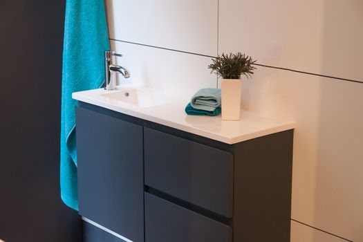 Beautiful Large Modern Trendy Design Black and White Bathroom in Luxury Home