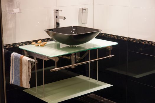 Beautiful Large Modern Trendy Design Bathroom with Glass Elements in Luxury Home
