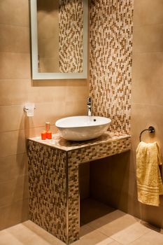 Beautiful Large Modern Trendy Design Bathroom with Ceramics Elements in Luxury Home