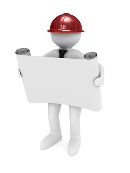 engineer in helmet on white background. Isolated 3D image