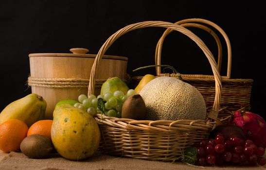 group fruits in dark background
