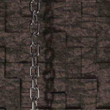 metal chain on stone cubes background - 3d illustration