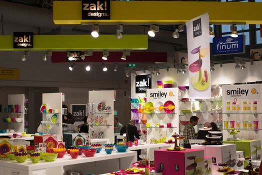 FRANKFURT, GERMANY – FEBRUARY 16, 2013: Booth of German company ZAK! Designs on the Ambiente trade fair on February 16, 2013 in Frankfurt, Germany. Ambiente is the biggest exhibition for consumer goods worldwide. ZAK! Designs focuses on innovative melamine composite products.