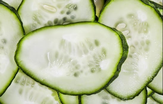 Slices of green fresh cucumbers