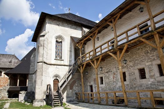 Hotin castle inner view in summer in ukraine