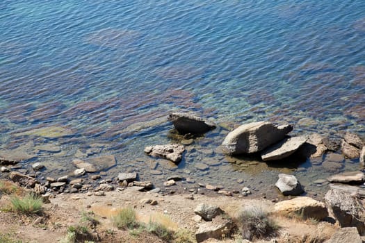 Transparent water in black sea in Crimea