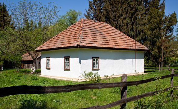 Ukraine traditional hut in meadow