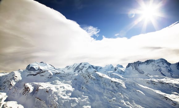 Winter sunny landscape in Zermatt Switzerland