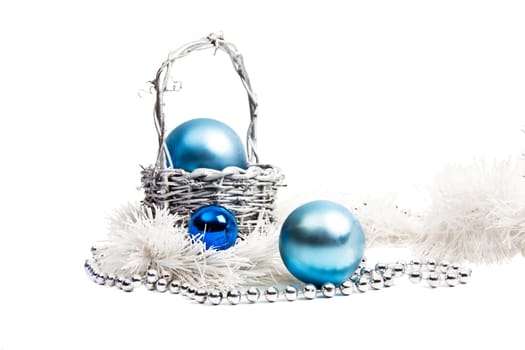 New Year composition with blue and silver balls
