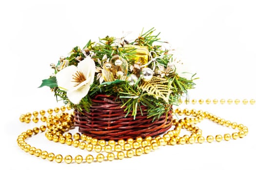 Christmas decoration basket with golden beads