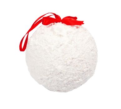 White Christmas ball with glitter and red ribbon