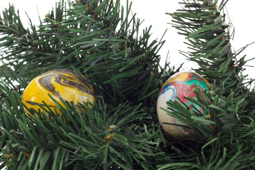 Easter eggs in a fir tree