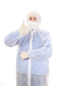 Man in disposable overall