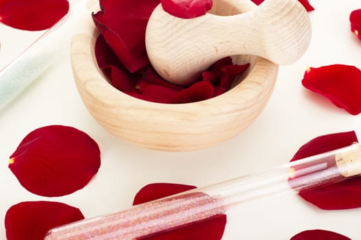 Rose petals with mortar