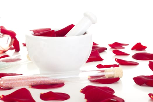 Rose petals with mortar