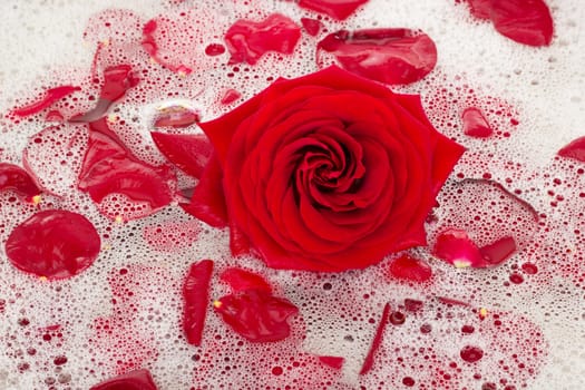 Bath water with rose petals