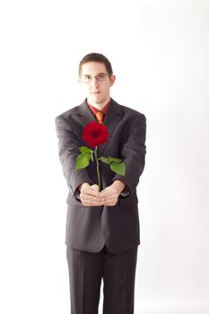 Young man with a rose