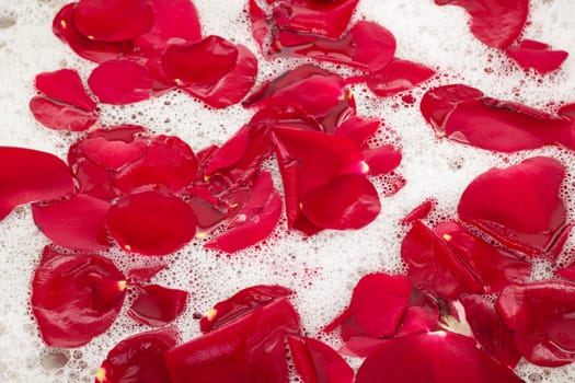 Bath water with rose petals