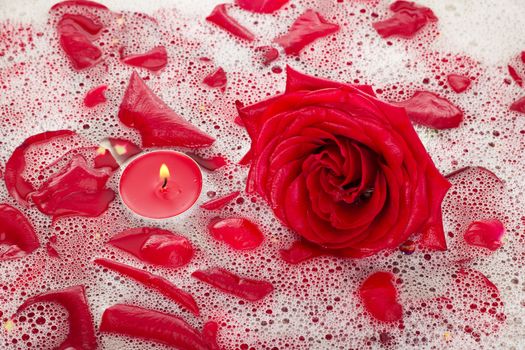 Bath water with rose petals