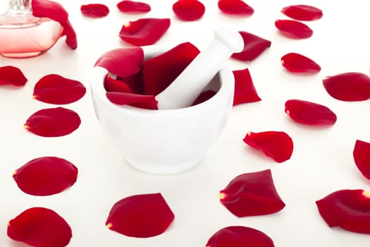 Rose petals with mortar
