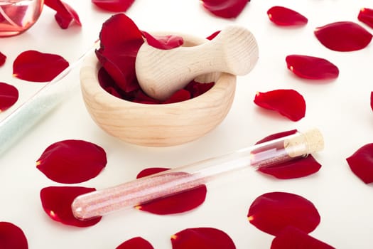 Rose petals with mortar