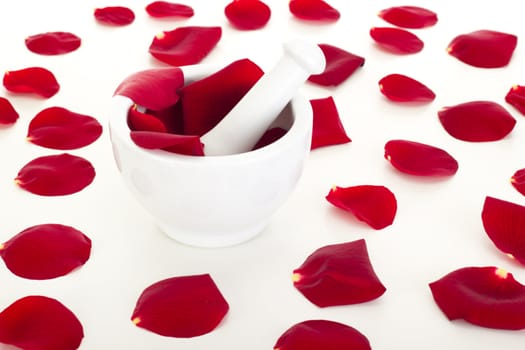 Rose petals with mortar