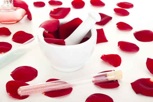 Rose petals with mortar