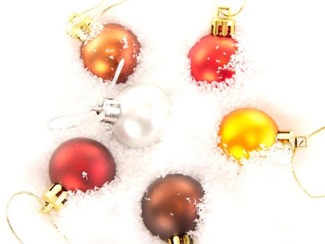 Christmas tree balls in snow
