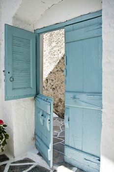 Light blue door in greek Style