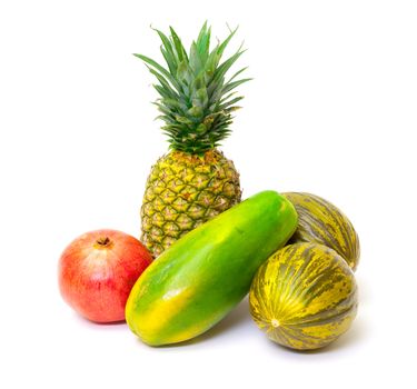 Composition with Tropical Fruits, on white background