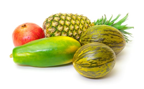 Composition with Tropical Fruits, on white background