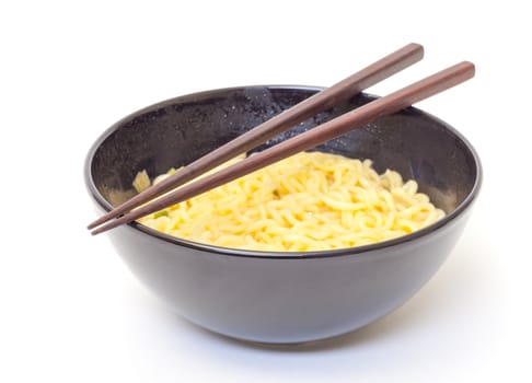Noodles Cup and Chopsticks on white background