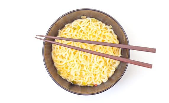 Noodles Cup and Chopsticks on white background