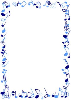 Illustration of a frame made of blue musical notes