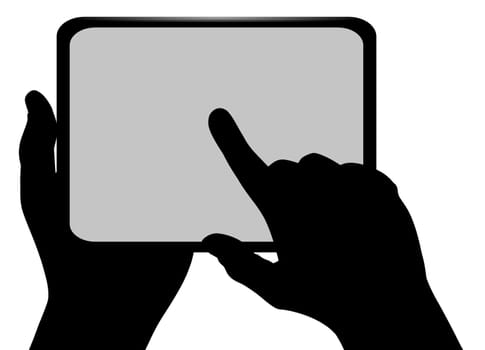 Illustration of hands holding a tablet pc