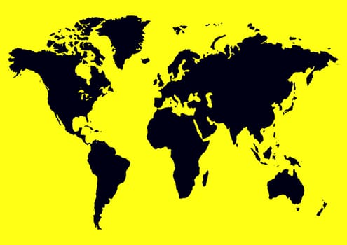 Illustration of the map of the world in black and yellow