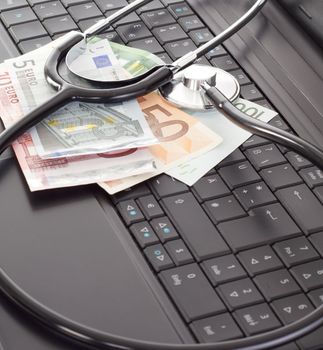 Stethoscope lying on the keyboard