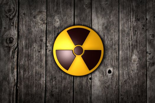 nuclear symbol on wooden background - 3d illustration