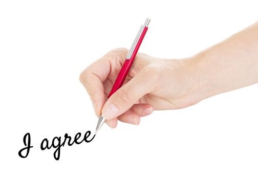 Hand with pen isolated on white background