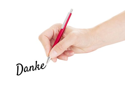 Hand with pen isolated on white background