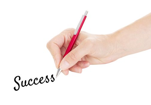 Hand with pen isolated on white background